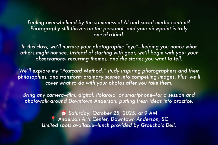 Inside Out Photography Class (Saturday, October 25, 2025 at 9AM)